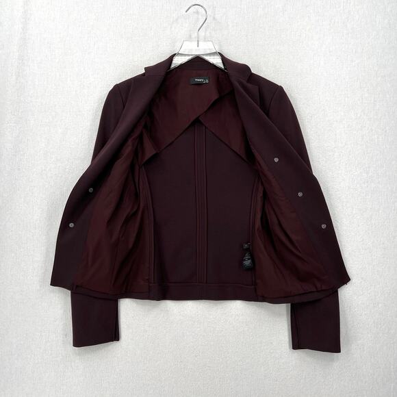 THEORY Jonita K Blazer Jacket Womens 2 Garnet Gold Button Open Burgundy - Picture 10 of 16